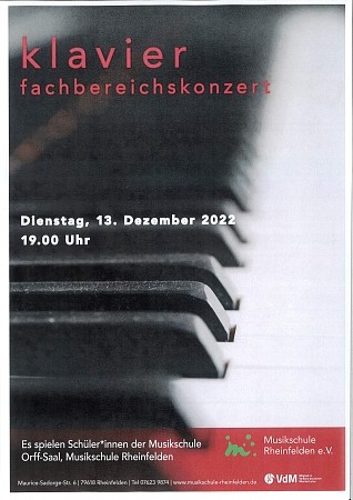 Fachbereichskonzert Klavier am 13.12.2022 um 19.00 Uhr