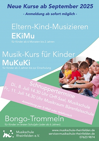 neue Kurse ab September 2025: Eltern-Kind Musizieren und Musik-Kurs für Kinder, Kostenfreie Schnuppertermine für MuKuKi Kurse am 08.07.25 und am 11.7.25 