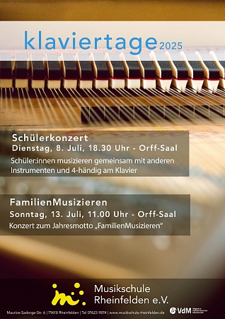 5. KLAVIERTAGE RHEINFELDEN, Konzert 1 am  8.7.25, Konzert 2 am 13.7.25
