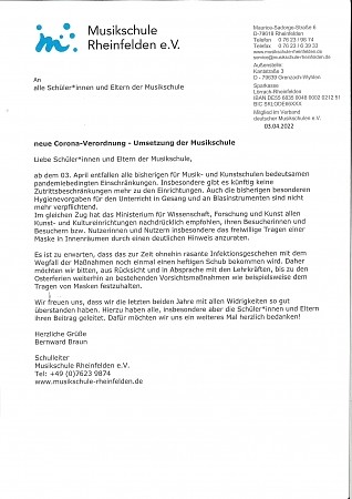 neue CoronaVerordnung - Umsetzung der Musikschule