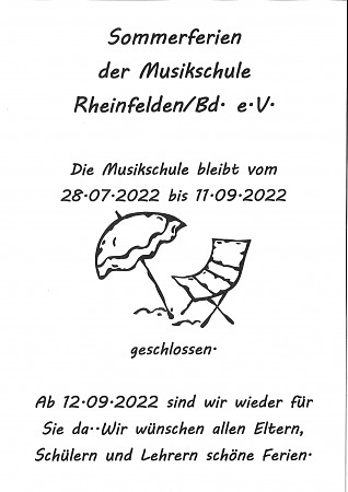 Sommerferien der Musikschule vom 28.7.-11.9.2022